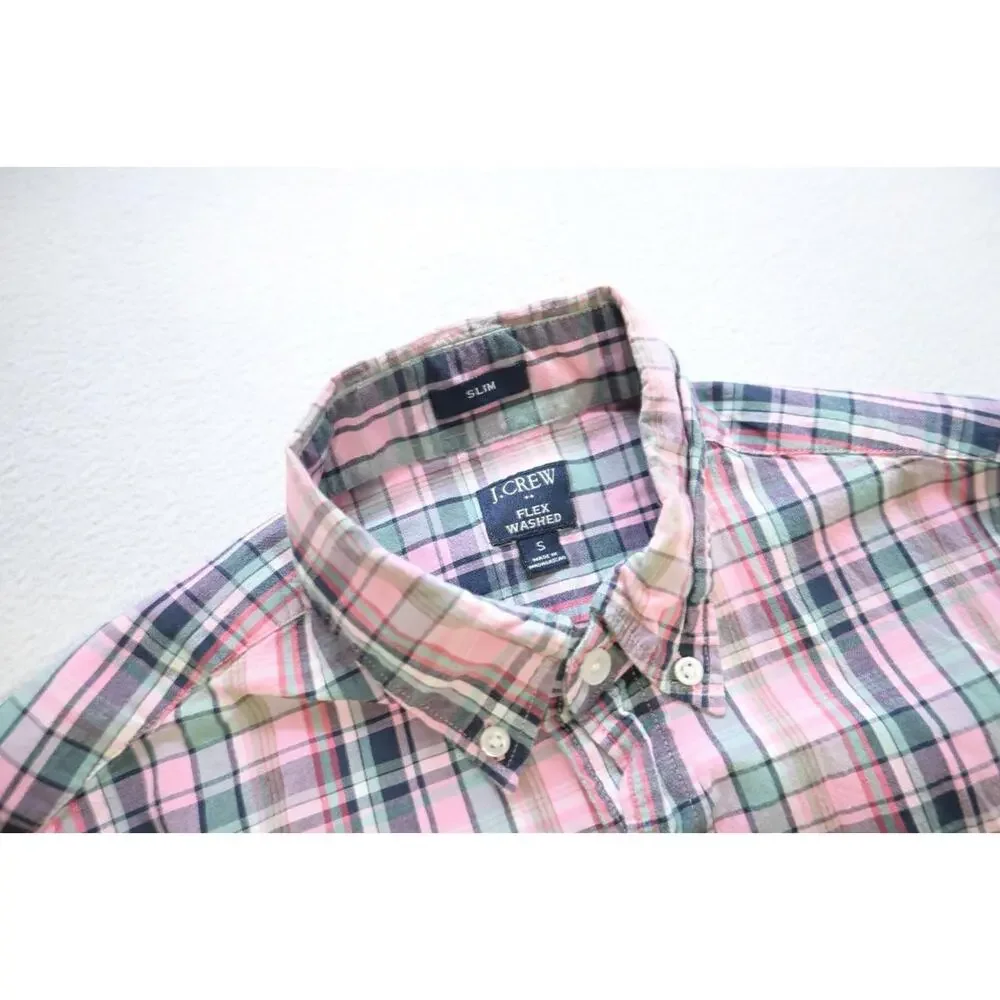 J Crew Flex Wash Dress Shirt Slim Casual Button Up Short Sleeve Mens Sz Small‎